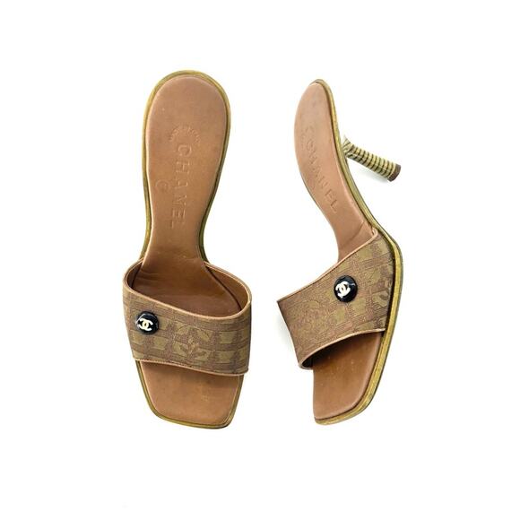 CHANEL Shoes - Vintage Chanel Interlocking CC Monogram Satin Slip On Mules Sandals 36.5